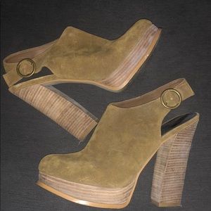 Michael Kora suede chunky heels sling backs